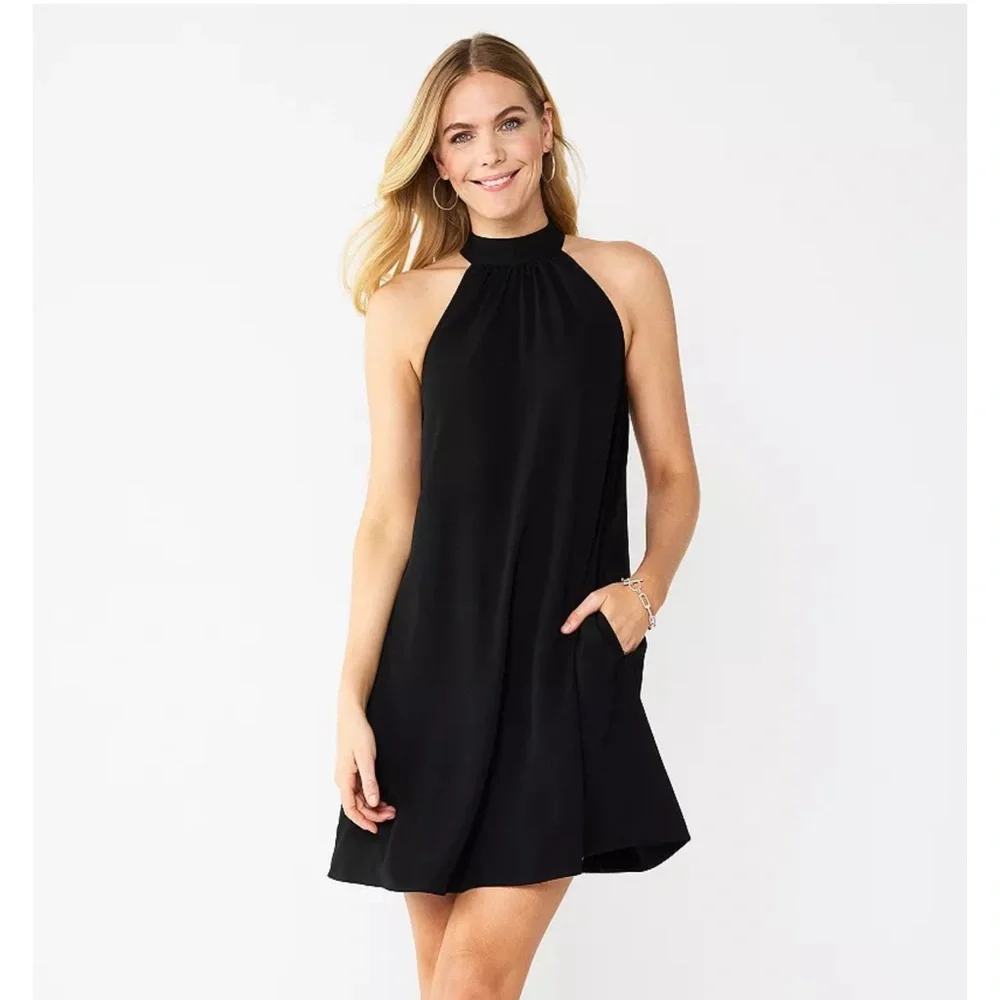 Nine West Womens Mock Neck Swing Mini Dress. Color Black. Size Medium NWT